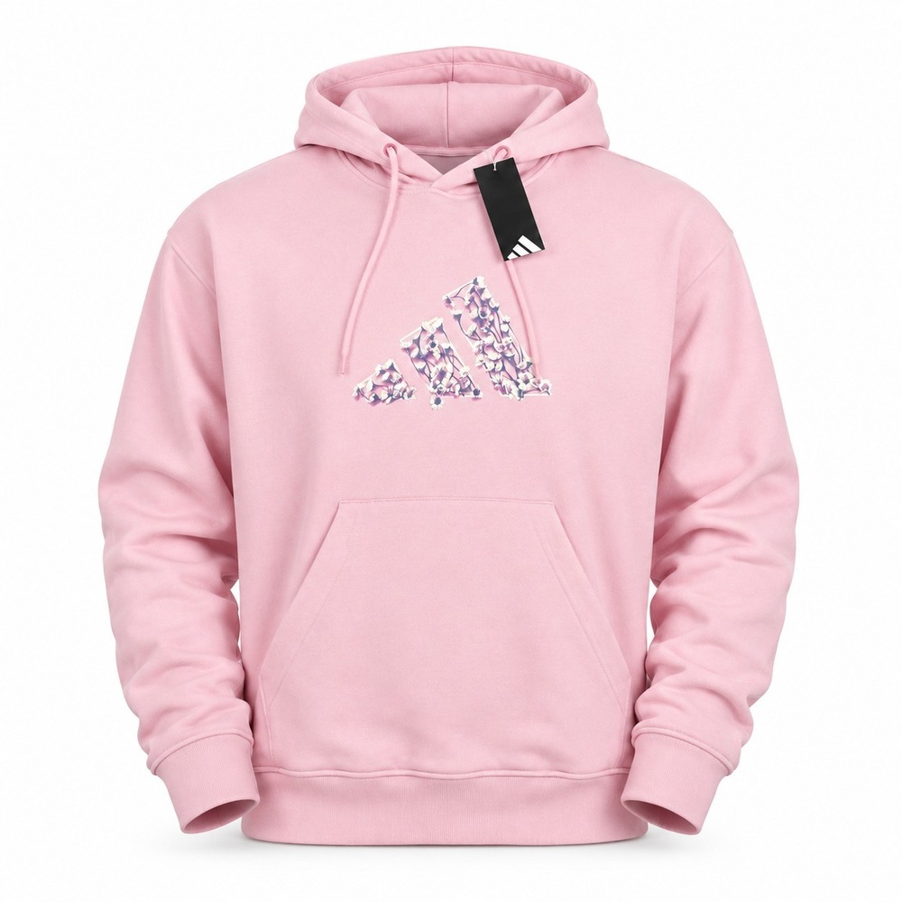 Adidas Trefoil Floral Logo Hoodie Womens XL Clear Pink Flowers Pullover Fleece